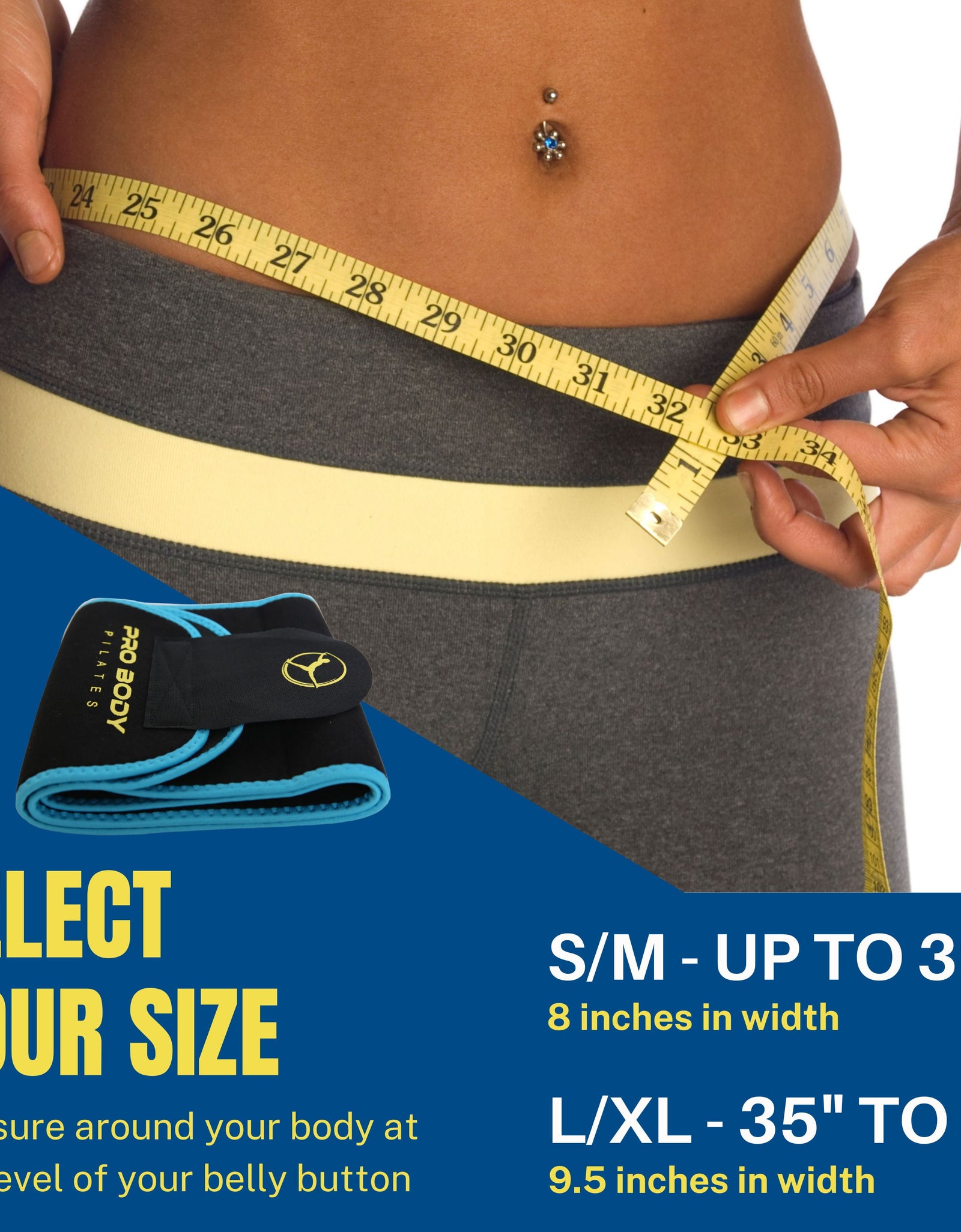 Waist Sweat Band for Women and Men, Sweat Waist Trimmer Belt for High-Intensity Training, Waist Trainer (Blue, S/M)