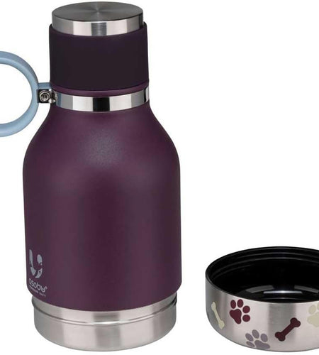 Dog Bowl Attached to Stainless Steel Insulated Bottle 1 Liter (Burgundy)