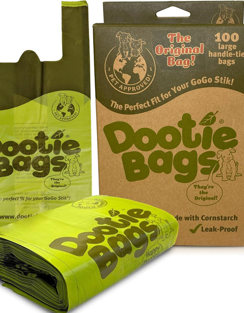 Load image into Gallery viewer, Dootie Bags® Medium-Large Poop Bags, 100 Count, with Tie Handles and Gussets. Strong and Leakproof. Made with Corn Starch. Fits  Pooper Scoopers.

